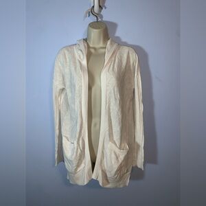 Sparrow Anthropologie hooded linen cotton pointelle knit open cardigan XS pocket
